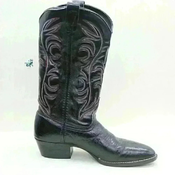 Bronco Men's Black Leather Cowboy Western Boots Size US 10 D - Picture 3 of 10
